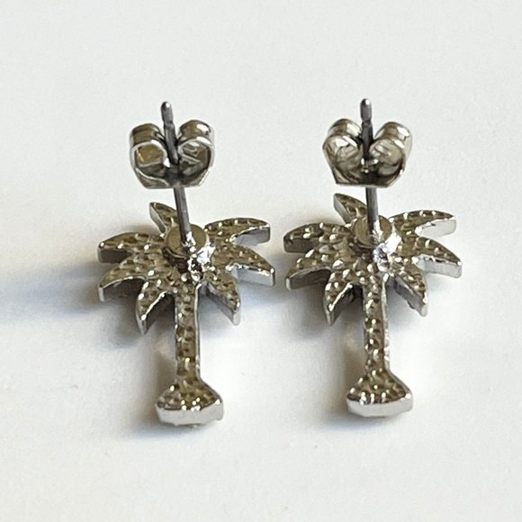 Palm Tree Earrings Crystal Silver Plated Post Stud Tropical Island Beach Life - Picture 4 of 8